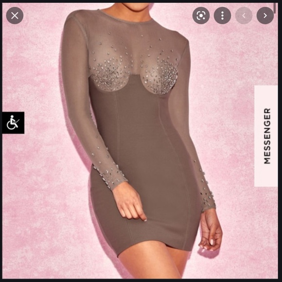 House of CB Dresses & Skirts - House Of CB, 'Matrush' Grey Dress With Mesh And Crystals, SIZE L